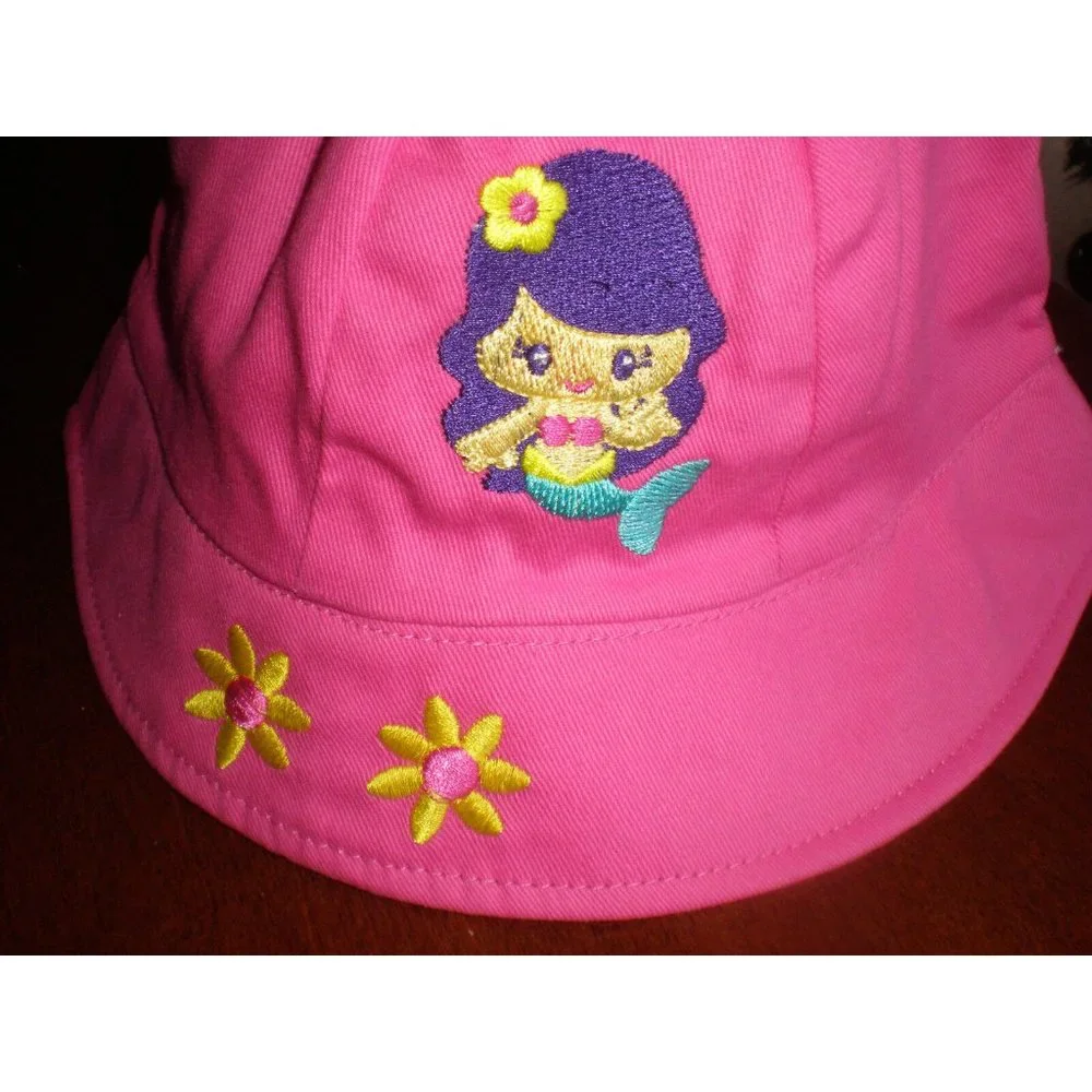 NWT Sunpoint Toddler Girls Sun Bucket Hat Embroidered Pink One Size Fits Most